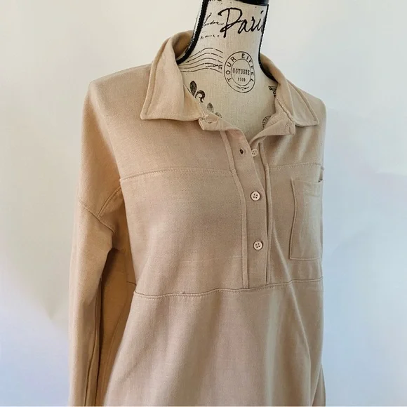 EUC PrettyLittleThing Women Stone Polo Collar Sweatshirt Mini Dress Size US 1 - Picture 4 of 12